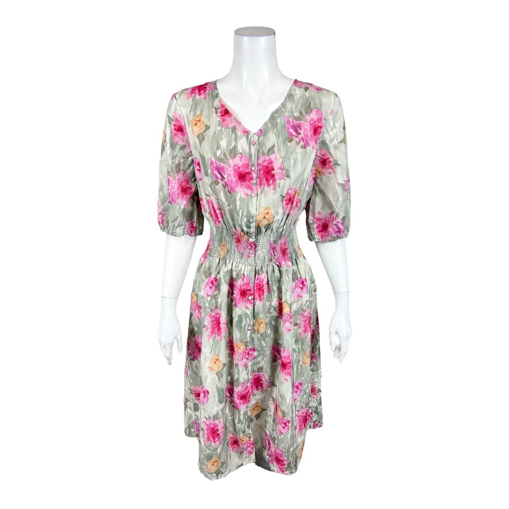 StyleList by Micaela Regular Button Front Dress Watercolor Floral Small Size